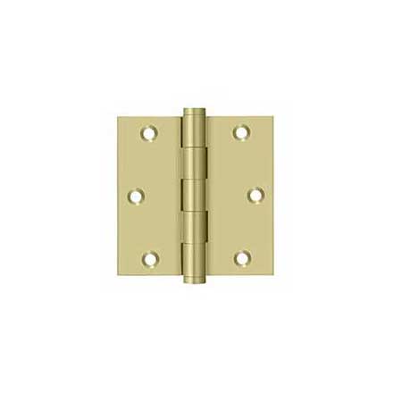 Deltana [DSB353-UNL] Solid Brass Door Butt Hinge - Button Tip - Square Corner - Polished Brass (Unlacquered) Finish - Pair - 3 1/2&quot; H x 3 1/2&quot; W