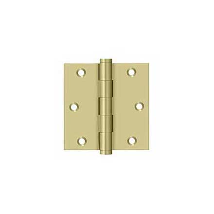 Deltana [DSB353-UNL] Solid Brass Door Butt Hinge - Button Tip - Square Corner - Polished Brass (Unlacquered) Finish - Pair - 3 1/2&quot; H x 3 1/2&quot; W