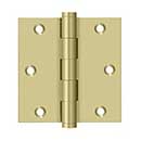 Deltana [DSB353-UNL] Solid Brass Door Butt Hinge - Button Tip - Square Corner - Polished Brass (Unlacquered) Finish - Pair - 3 1/2&quot; H x 3 1/2&quot; W