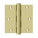 Deltana [DSB353-UNL] Solid Brass Door Butt Hinge - Button Tip - Square Corner - Polished Brass (Unlacquered) Finish - Pair - 3 1/2&quot; H x 3 1/2&quot; W