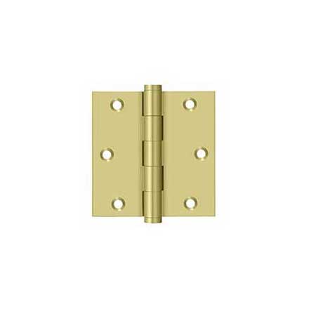 Deltana [DSB353] Solid Brass Door Butt Hinge - Button Tip - Square Corner - Polished Brass Finish - Pair - 3 1/2&quot; H x 3 1/2&quot; W