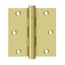 Deltana [DSB353] Solid Brass Door Butt Hinge - Button Tip - Square Corner - Polished Brass Finish - Pair - 3 1/2&quot; H x 3 1/2&quot; W