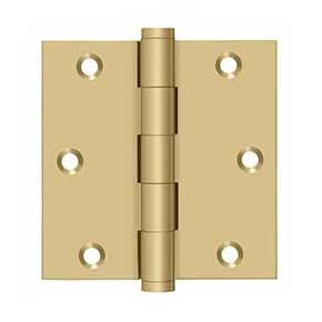 Deltana [DSB354] Solid Brass Door Butt Hinge - Button Tip - Square Corner - Brushed Brass Finish - Pair - 3 1/2" H x 3 1/2" W