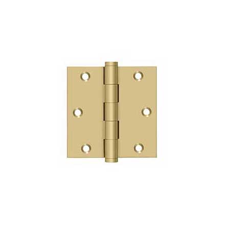 Deltana [DSB354] Solid Brass Door Butt Hinge - Button Tip - Square Corner - Brushed Brass Finish - Pair - 3 1/2&quot; H x 3 1/2&quot; W