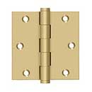 Deltana [DSB354] Solid Brass Door Butt Hinge - Button Tip - Square Corner - Brushed Brass Finish - Pair - 3 1/2" H x 3 1/2" W