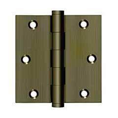 Deltana [DSB355-R] Solid Brass Door Butt Hinge - Residential - Button Tip - Square Corner - Antique Brass Finish - Pair - 3 1/2&quot; H x 3 1/2&quot; W