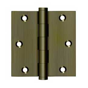 Deltana [DSB355] Solid Brass Door Butt Hinge - Button Tip - Square Corner - Antique Brass Finish - Pair - 3 1/2" H x 3 1/2" W