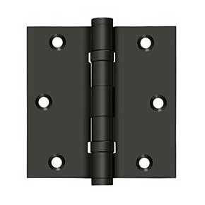 Deltana [DSB35B10B] Solid Brass Door Butt Hinge - Ball Bearing - Button Tip - Square Corner - Oil Rubbed Bronze Finish - Pair - 3 1/2" H x 3 1/2" W