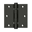 Deltana [DSB35B10B] Solid Brass Door Butt Hinge - Ball Bearing - Button Tip - Square Corner - Oil Rubbed Bronze Finish - Pair - 3 1/2" H x 3 1/2" W