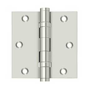 Deltana [DSB35B14] Solid Brass Door Butt Hinge - Ball Bearing - Button Tip - Square Corner - Polished Nickel Finish - Pair - 3 1/2" H x 3 1/2" W