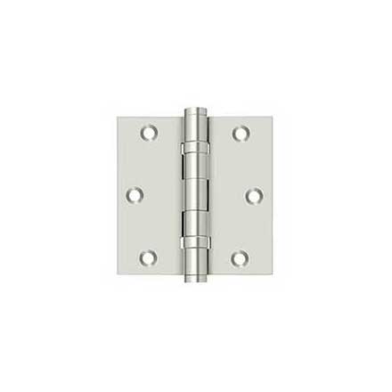 Deltana [DSB35B14] Solid Brass Door Butt Hinge - Ball Bearing - Button Tip - Square Corner - Polished Nickel Finish - Pair - 3 1/2&quot; H x 3 1/2&quot; W