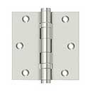 Deltana [DSB35B14] Solid Brass Door Butt Hinge - Ball Bearing - Button Tip - Square Corner - Polished Nickel Finish - Pair - 3 1/2" H x 3 1/2" W