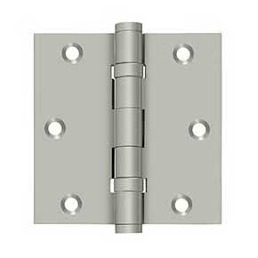 Deltana [DSB35B15] Solid Brass Door Butt Hinge - Ball Bearing - Button Tip - Square Corner - Brushed Nickel Finish - Pair - 3 1/2" H x 3 1/2" W