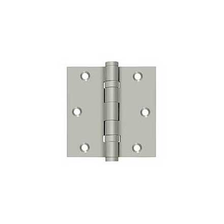 Deltana [DSB35B15] Solid Brass Door Butt Hinge - Ball Bearing - Button Tip - Square Corner - Brushed Nickel Finish - Pair - 3 1/2&quot; H x 3 1/2&quot; W
