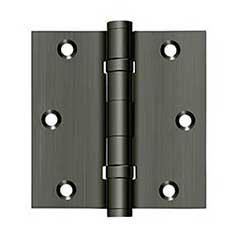 Deltana [DSB35B15A] Solid Brass Door Butt Hinge - Ball Bearing - Button Tip - Square Corner - Antique Nickel Finish - Pair - 3 1/2&quot; H x 3 1/2&quot; W