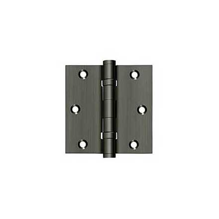 Deltana [DSB35B15A] Solid Brass Door Butt Hinge - Ball Bearing - Button Tip - Square Corner - Antique Nickel Finish - Pair - 3 1/2" H x 3 1/2" W