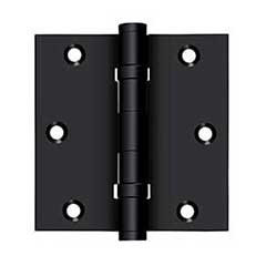 Deltana [DSB35B19] Solid Brass Door Butt Hinge - Ball Bearing - Button Tip - Square Corner - Paint Black Finish - Pair - 3 1/2&quot; H x 3 1/2&quot; W