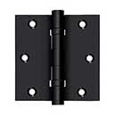 Deltana [DSB35B19] Solid Brass Door Butt Hinge - Ball Bearing - Button Tip - Square Corner - Paint Black Finish - Pair - 3 1/2" H x 3 1/2" W