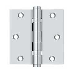 Deltana [DSB35B26] Solid Brass Door Butt Hinge - Ball Bearing - Button Tip - Square Corner - Polished Chrome Finish - Pair - 3 1/2&quot; H x 3 1/2&quot; W