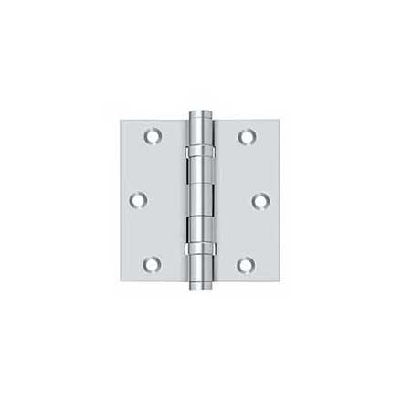 Deltana [DSB35B26] Solid Brass Door Butt Hinge - Ball Bearing - Button Tip - Square Corner - Polished Chrome Finish - Pair - 3 1/2&quot; H x 3 1/2&quot; W