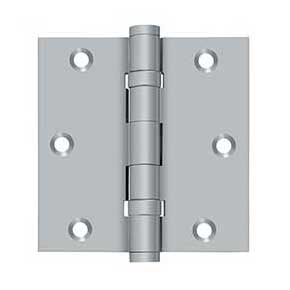Deltana [DSB35B26D] Solid Brass Door Butt Hinge - Ball Bearing - Button Tip - Square Corner - Brushed Chrome Finish - Pair - 3 1/2" H x 3 1/2" W
