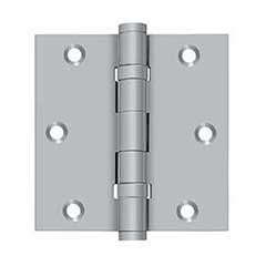 Deltana [DSB35B26D] Solid Brass Door Butt Hinge - Ball Bearing - Button Tip - Square Corner - Brushed Chrome Finish - Pair - 3 1/2&quot; H x 3 1/2&quot; W