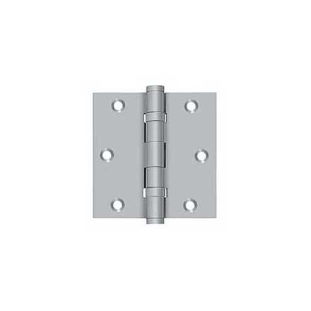 Deltana [DSB35B26D] Solid Brass Door Butt Hinge - Ball Bearing - Button Tip - Square Corner - Brushed Chrome Finish - Pair - 3 1/2&quot; H x 3 1/2&quot; W