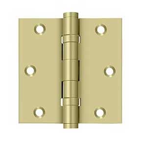 Deltana [DSB35B3-UNL] Solid Brass Door Butt Hinge - Ball Bearing - Button Tip - Square Corner - Polished Brass (Unlacquered) Finish - Pair - 3 1/2" H x 3 1/2" W