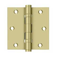Deltana [DSB35B3-UNL] Solid Brass Door Butt Hinge - Ball Bearing - Button Tip - Square Corner - Polished Brass (Unlacquered) Finish - Pair - 3 1/2&quot; H x 3 1/2&quot; W