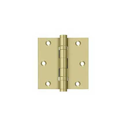 Deltana [DSB35B3-UNL] Solid Brass Door Butt Hinge - Ball Bearing - Button Tip - Square Corner - Polished Brass (Unlacquered) Finish - Pair - 3 1/2&quot; H x 3 1/2&quot; W