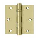 Deltana [DSB35B3-UNL] Solid Brass Door Butt Hinge - Ball Bearing - Button Tip - Square Corner - Polished Brass (Unlacquered) Finish - Pair - 3 1/2" H x 3 1/2" W
