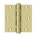 Deltana [DSB35B3-UNL] Solid Brass Door Butt Hinge - Ball Bearing - Button Tip - Square Corner - Polished Brass (Unlacquered) Finish - Pair - 3 1/2&quot; H x 3 1/2&quot; W