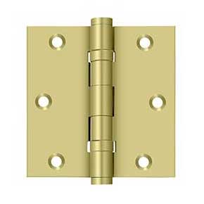 Deltana [DSB35B3] Solid Brass Door Butt Hinge - Ball Bearing - Button Tip - Square Corner - Polished Brass Finish - Pair - 3 1/2" H x 3 1/2" W