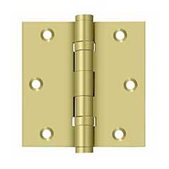 Deltana [DSB35B3] Solid Brass Door Butt Hinge - Ball Bearing - Button Tip - Square Corner - Polished Brass Finish - Pair - 3 1/2&quot; H x 3 1/2&quot; W