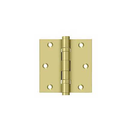 Deltana [DSB35B3] Solid Brass Door Butt Hinge - Ball Bearing - Button Tip - Square Corner - Polished Brass Finish - Pair - 3 1/2" H x 3 1/2" W