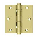 Deltana [DSB35B3] Solid Brass Door Butt Hinge - Ball Bearing - Button Tip - Square Corner - Polished Brass Finish - Pair - 3 1/2&quot; H x 3 1/2&quot; W