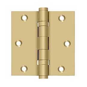 Deltana [DSB35B4] Solid Brass Door Butt Hinge - Ball Bearing - Button Tip - Square Corner - Brushed Brass Finish - Pair - 3 1/2" H x 3 1/2" W
