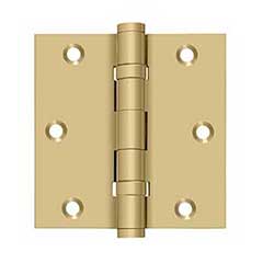 Deltana [DSB35B4] Solid Brass Door Butt Hinge - Ball Bearing - Button Tip - Square Corner - Brushed Brass Finish - Pair - 3 1/2&quot; H x 3 1/2&quot; W