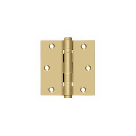 Deltana [DSB35B4] Solid Brass Door Butt Hinge - Ball Bearing - Button Tip - Square Corner - Brushed Brass Finish - Pair - 3 1/2" H x 3 1/2" W