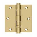 Deltana [DSB35B4] Solid Brass Door Butt Hinge - Ball Bearing - Button Tip - Square Corner - Brushed Brass Finish - Pair - 3 1/2" H x 3 1/2" W