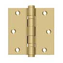 Deltana [DSB35B4] Solid Brass Door Butt Hinge - Ball Bearing - Button Tip - Square Corner - Brushed Brass Finish - Pair - 3 1/2&quot; H x 3 1/2&quot; W