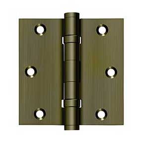 Deltana [DSB35B5] Solid Brass Door Butt Hinge - Ball Bearing - Button Tip - Square Corner - Antique Brass Finish - Pair - 3 1/2" H x 3 1/2" W