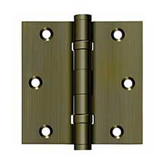 Deltana [DSB35B5] Solid Brass Door Butt Hinge - Ball Bearing - Button Tip - Square Corner - Antique Brass Finish - Pair - 3 1/2&quot; H x 3 1/2&quot; W