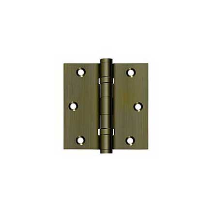 Deltana [DSB35B5] Solid Brass Door Butt Hinge - Ball Bearing - Button Tip - Square Corner - Antique Brass Finish - Pair - 3 1/2&quot; H x 3 1/2&quot; W