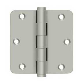 Deltana [DSB35R415-R] Solid Brass Door Butt Hinge - Residential - Button Tip - 1/4" Radius Corner - Brushed Nickel Finish - Pair - 3 1/2" H x 3 1/2" W