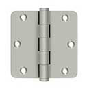 Deltana [DSB35R415-R] Solid Brass Door Butt Hinge - Residential - Button Tip - 1/4" Radius Corner - Brushed Nickel Finish - Pair - 3 1/2" H x 3 1/2" W