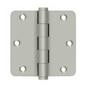 Deltana [DSB35R415] Solid Brass Door Butt Hinge - Button Tip - 1/4" Radius Corner - Brushed Nickel Finish - Pair - 3 1/2" H x 3 1/2" W