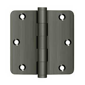 Deltana [DSB35R415A-R] Solid Brass Door Butt Hinge - Residential - Button Tip - 1/4" Radius Corner - Antique Nickel Finish - Pair - 3 1/2" H x 3 1/2" W