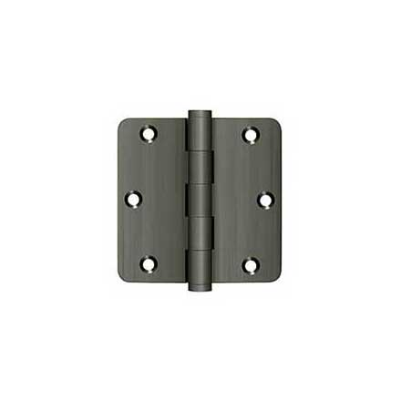 Deltana [DSB35R415A-R] Solid Brass Door Butt Hinge - Residential - Button Tip - 1/4&quot; Radius Corner - Antique Nickel Finish - Pair - 3 1/2&quot; H x 3 1/2&quot; W