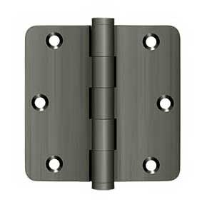 Deltana [DSB35R415A] Solid Brass Door Butt Hinge - Button Tip - 1/4" Radius Corner - Antique Nickel Finish - Pair - 3 1/2" H x 3 1/2" W